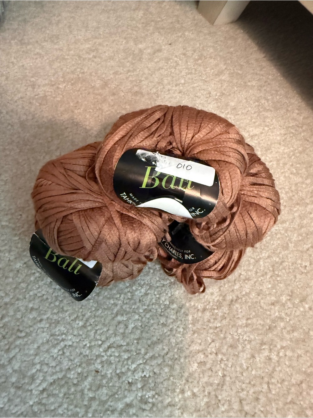 Yarn, Tahki Ball Ribbon Yarn Skeins in Copper Brown